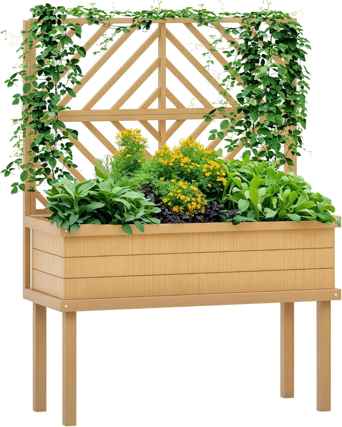 Raised Bed Planter Box - Raised Garden Bed with Trellis for