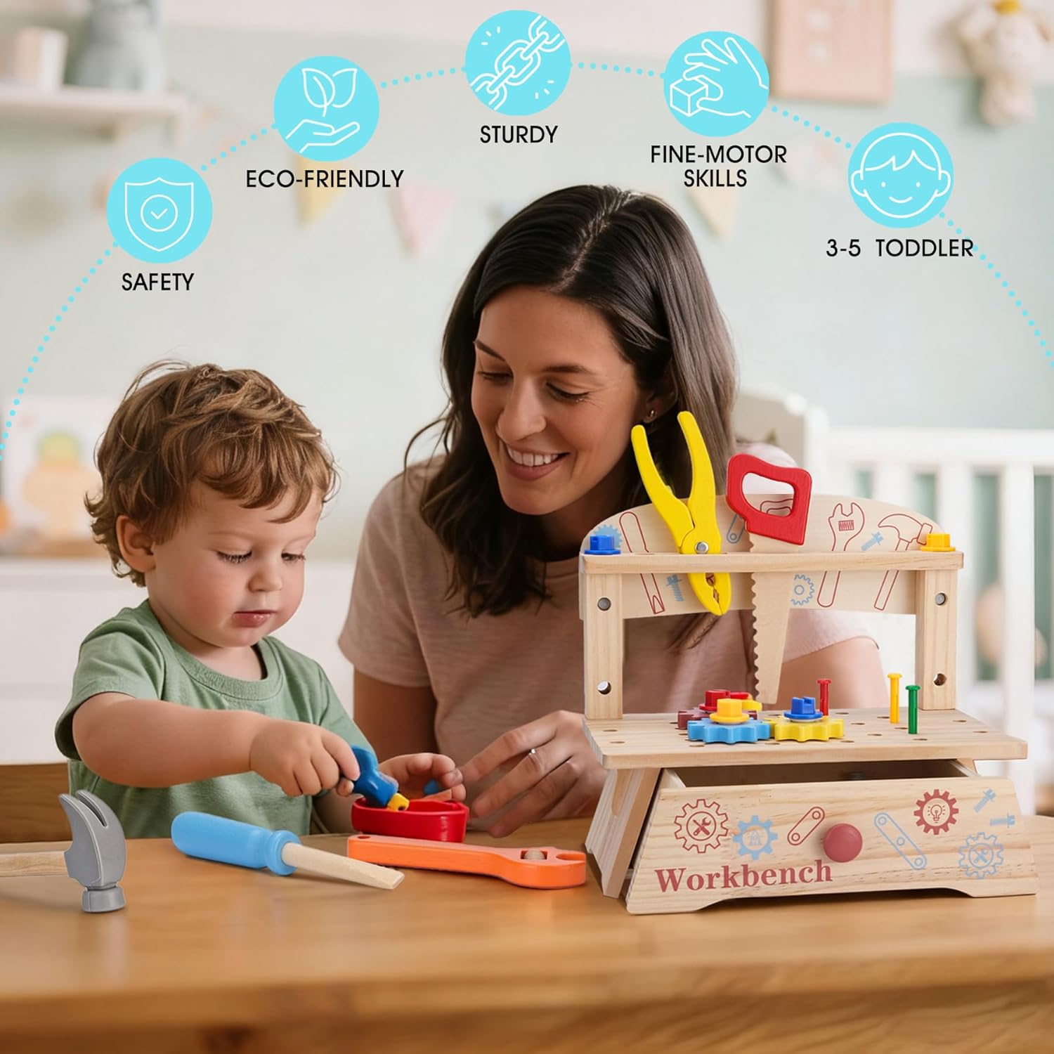 Wooden Tool Bench for Kids,Mon - Gardening Tools Toddler ulasan dan harga